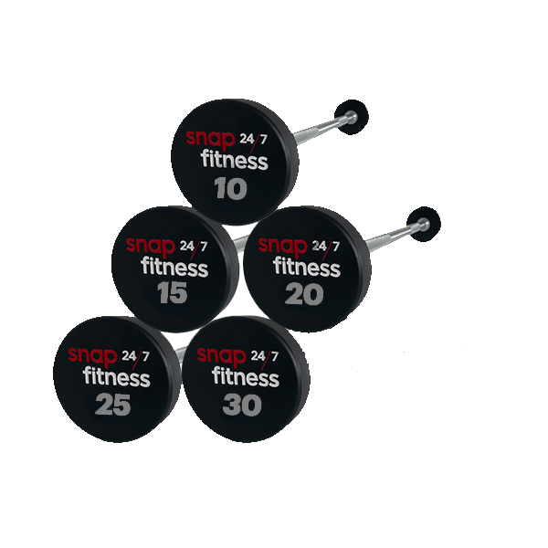 Snap Fitness 10Kg to 30Kg straight barbells - Gray Logo